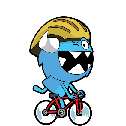 Glitch riding a bicycle